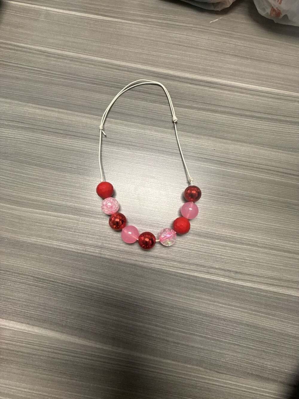 Valentine Chunky Bubblegum Bead Cord Necklace in Red and Pink